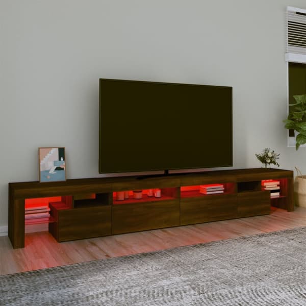 The Living Store Tv-bänk med LED-belysning brun ek 260x36,5x40 cm -  TV-bänkar