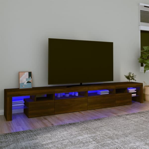 The Living Store Tv-bänk med LED-belysning brun ek 260x36,5x40 cm -  TV-bänkar