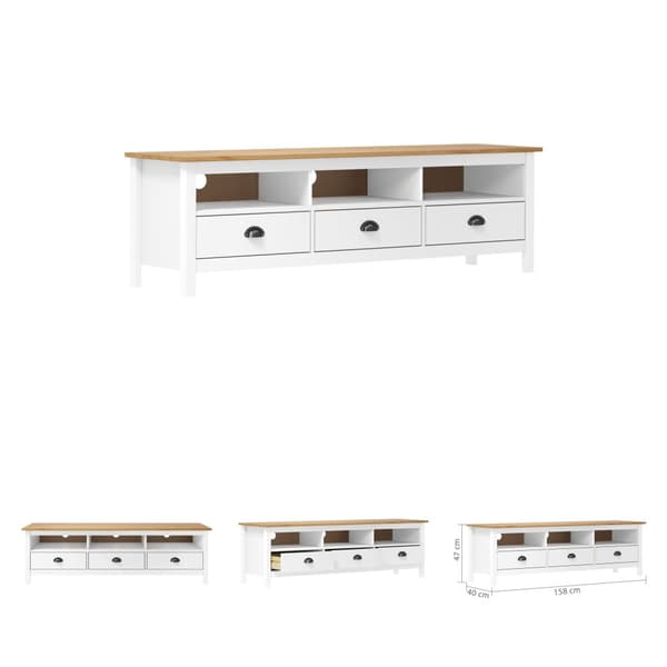 The Living Store tv-bord Hill 158x40x47 cm massivt fyrretræ hvid -  TV-møbler