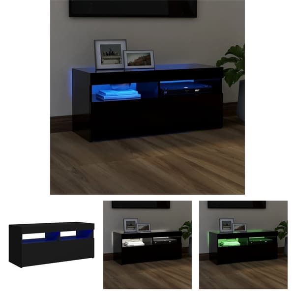 The Living Store TV-bänk med LED-belysning svart 90x35x40 cm -  TV-bänkar