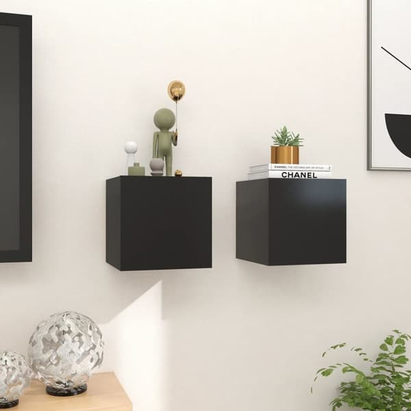 The Living Store Seinäkiinnitettävät TV-tasot 2 kpl musta 30,5x30x30cm - TV-tasot