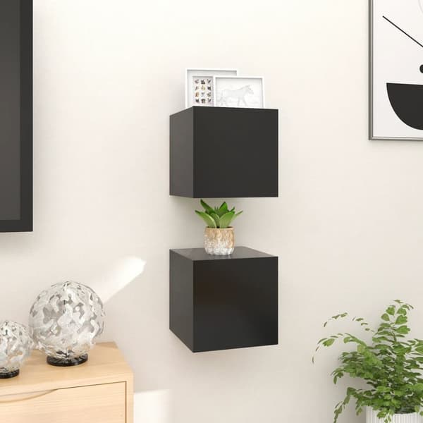 The Living Store Seinäkiinnitettävät TV-tasot 2 kpl musta 30,5x30x30cm -  TV-tasot