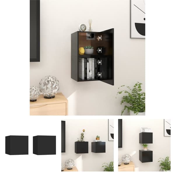 The Living Store Seinäkiinnitettävät TV-tasot 2 kpl musta 30,5x30x30cm -  TV-tasot