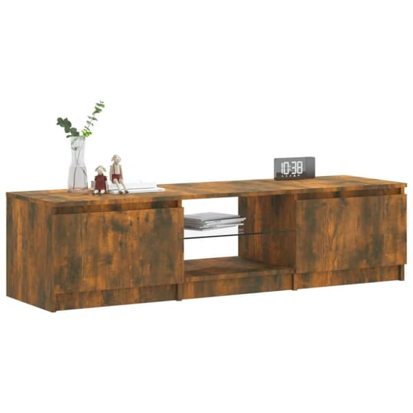 The Living Store tv-bord med LED-lys 140x40x35,5 cm røget egetræsfarve -  TV-møbler