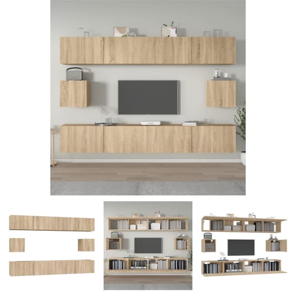 The Living Store 6-osainen TV-kaappisarja Sonoma-tammi tekninen puu -  TV-tasot