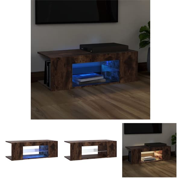 The Living Store Tv-bänk med LED-belysning rökfärgad ek 90x39x30 cm - TV-bänkar
