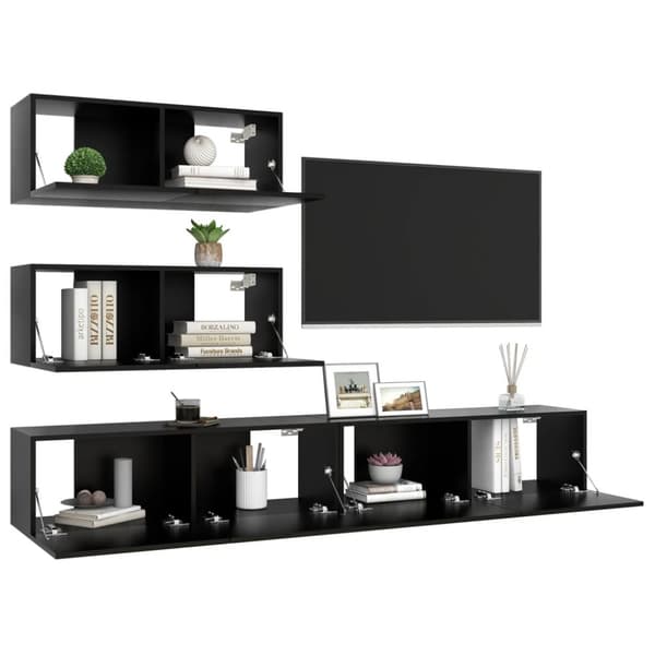 The Living Store tv-skabssæt 4 dele konstrueret træ sort - TV-møbler