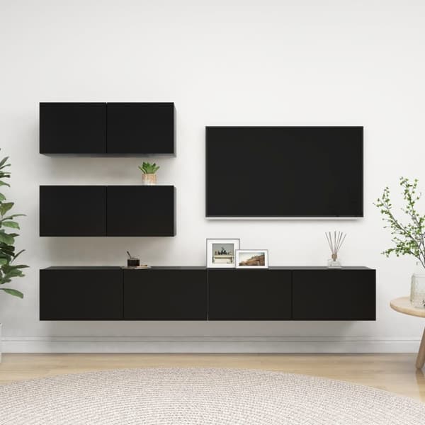 The Living Store tv-skabssæt 4 dele konstrueret træ sort - TV-møbler
