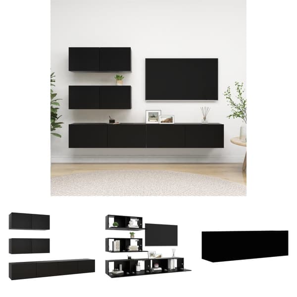 The Living Store tv-skabssæt 4 dele konstrueret træ sort - TV-møbler
