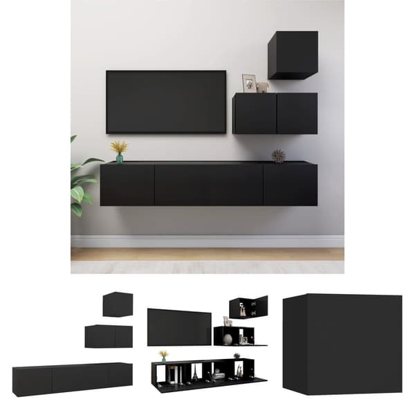 The Living Store TV-skåp 4 delar svart konstruerat trä - TV-bänkar