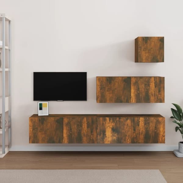The Living Store Tv-skåp 4 delar Rökfärgad ek konstruerat trä -  TV-bänkar