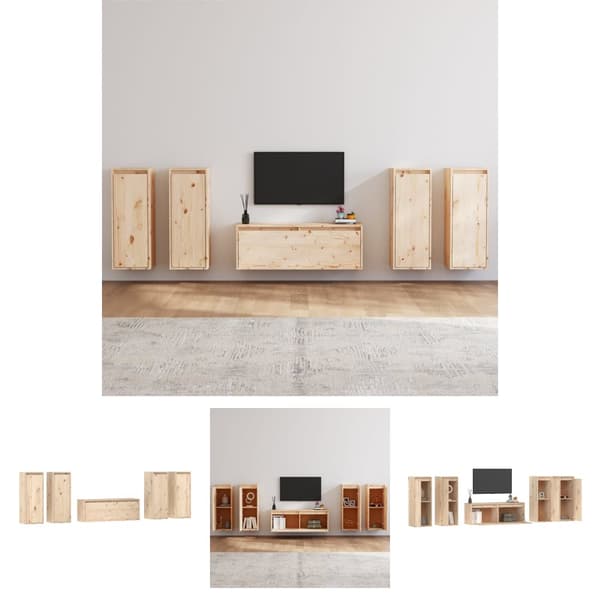 The Living Store Tv-bänk 5 delar massiv furu -  TV-bänkar