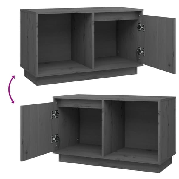 The Living Store tv-bord 74x35x44 cm massivt fyrretræ grå -  TV-møbler