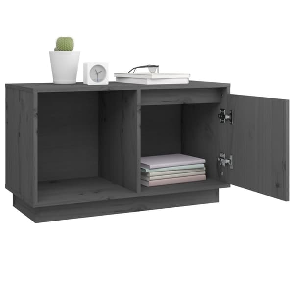 The Living Store tv-bord 74x35x44 cm massivt fyrretræ grå -  TV-møbler