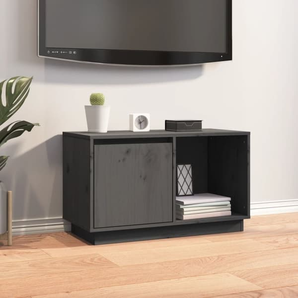 The Living Store tv-bord 74x35x44 cm massivt fyrretræ grå - TV-møbler