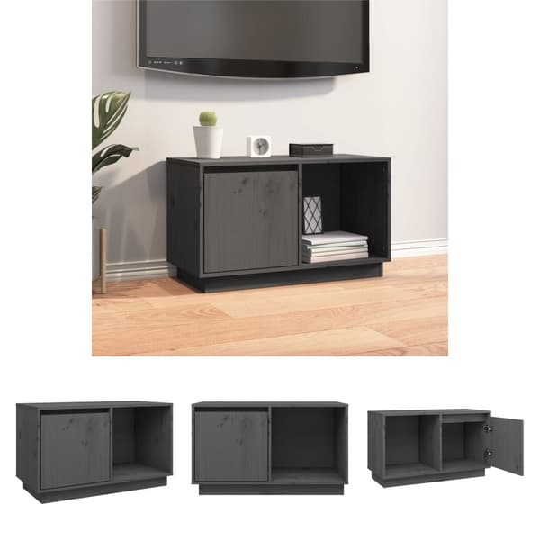 The Living Store tv-bord 74x35x44 cm massivt fyrretræ grå -  TV-møbler