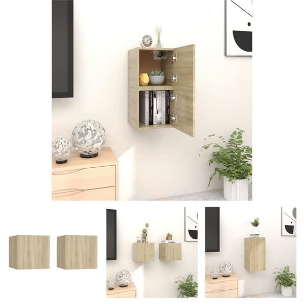 The Living Store væghængte skabe 2 stk. 30,5x30x30 cm sonoma-eg -  TV-møbler