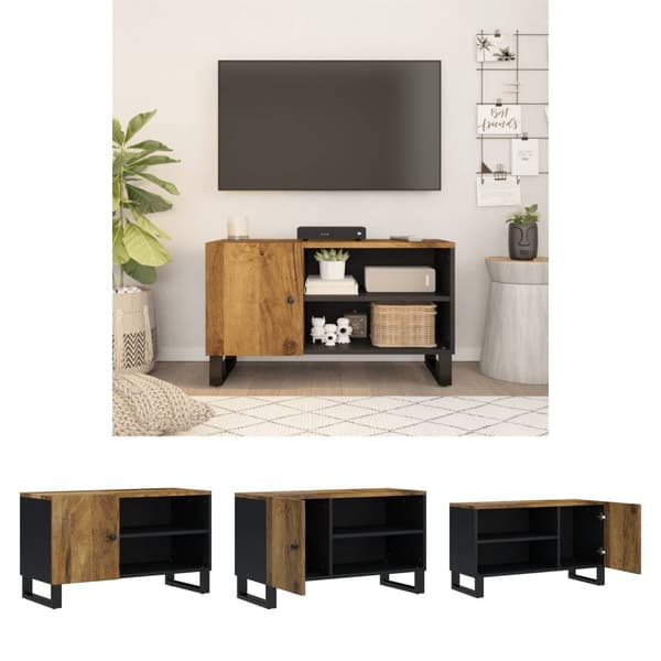 The Living Store tv-bord 80x33x46 cm massivt mangotræ og konstrueret træ -  TV-møbler