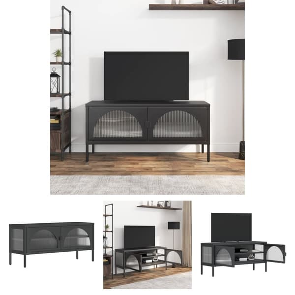 The Living Store Tv-bänk svart 105x35x50 cm glas och stål -  TV-bänkar