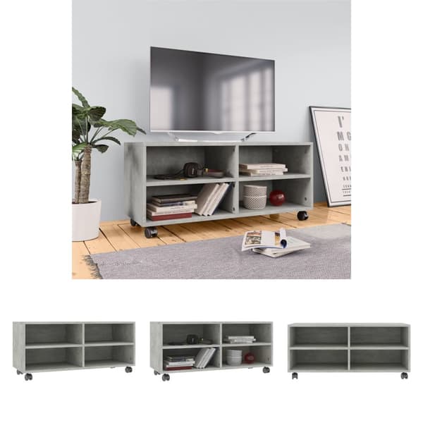 The Living Store Tv-bänk med hjul betonggrå 90x35x35 cm konstruerat trä -  TV-bänkar