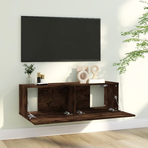 The Living Store Tv-bänk för vägg rökfärgad ek 100x30x30 cm konstruerat trä - TV-bänkar