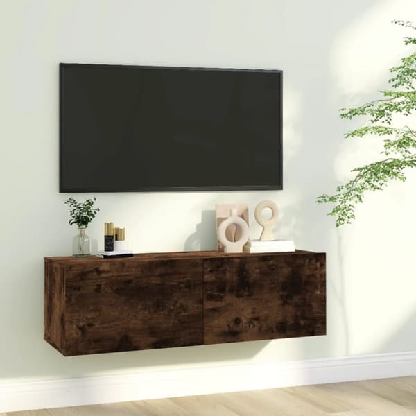 The Living Store Tv-bänk för vägg rökfärgad ek 100x30x30 cm konstruerat trä - TV-bänkar
