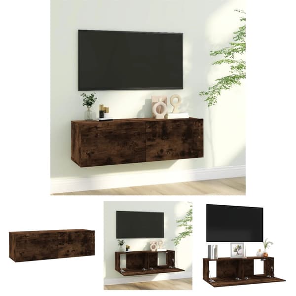 The Living Store Tv-bänk för vägg rökfärgad ek 100x30x30 cm konstruerat trä - TV-bänkar