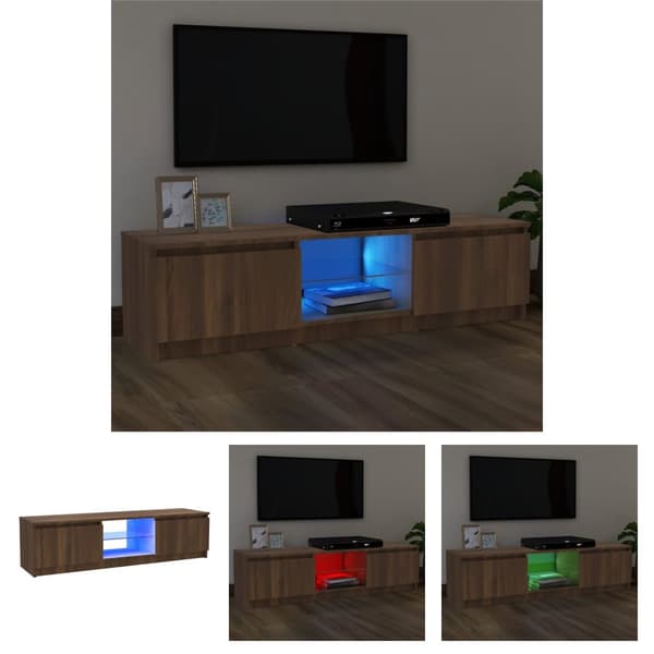The Living Store TV-bänk med LED-belysning Brun ek 120x30x35,5 cm - TV-bänkar