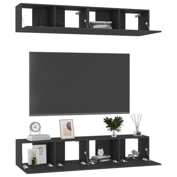 The Living Store tv-skabe 4 stk. 80x30x30 cm konstrueret træ sort -  TV-møbler