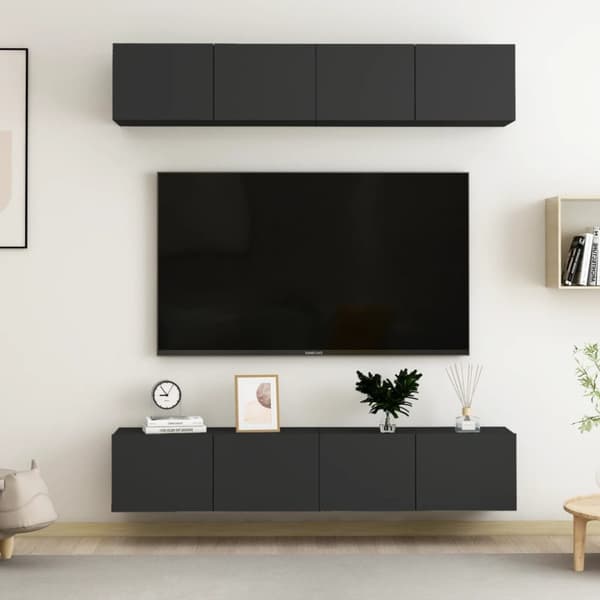 The Living Store tv-skabe 4 stk. 80x30x30 cm konstrueret træ sort -  TV-møbler