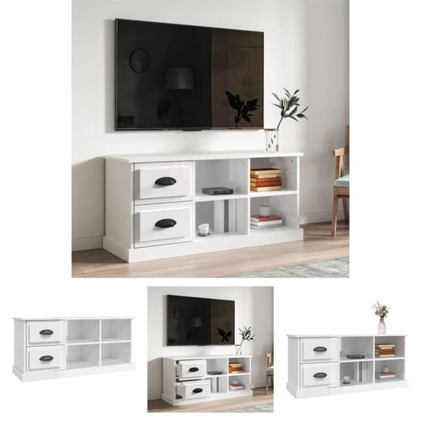 The Living Store tv-bord 102x35,5x47,5 cm konstrueret træ hvid højglans - TV-møbler