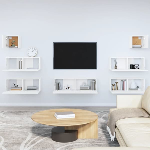 The Living Store Tv-skåp 7 delar vit konstruerat trä - TV-bänkar
