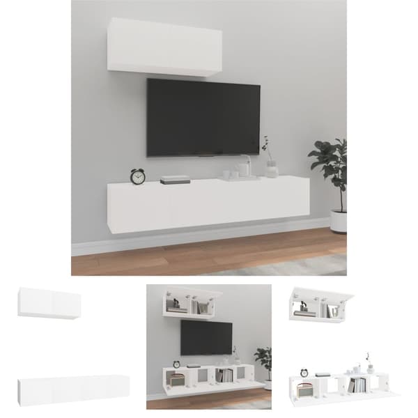 The Living Store Tv-skåp 3 delar vit konstruerat trä - TV-bänkar