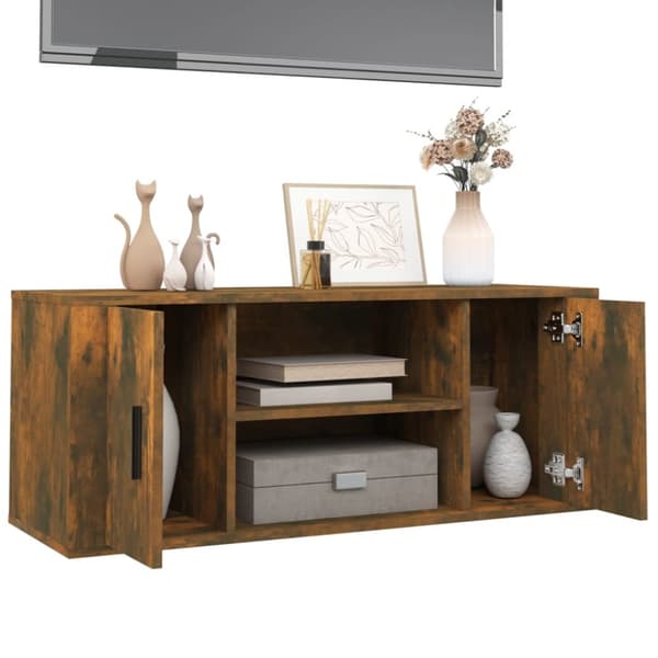 The Living Store tv-bord 100x35x40 cm konstrueret træ røget egetræsfarve - TV-møbler