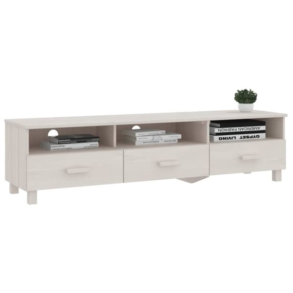 The Living Store tv-skab HAMAR 158x40x40 cm massivt fyrretræ hvid -  TV-møbler