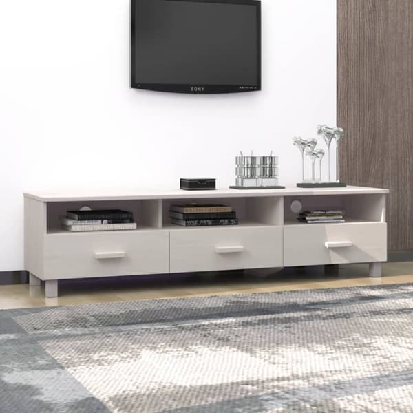 The Living Store tv-skab HAMAR 158x40x40 cm massivt fyrretræ hvid -  TV-møbler