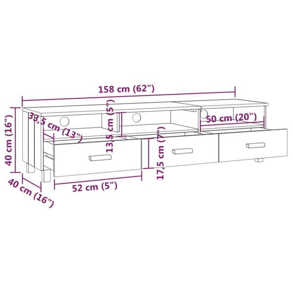The Living Store tv-skab HAMAR 158x40x40 cm massivt fyrretræ hvid -  TV-møbler