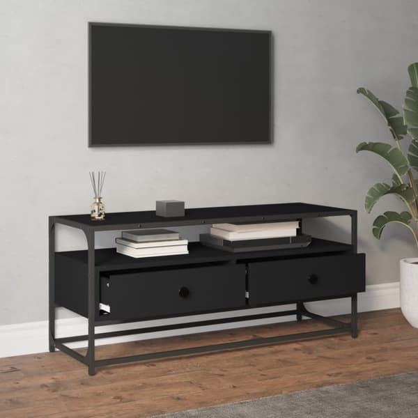 The Living Store tv-bord 100x35x45 cm konstrueret træ sort -  TV-møbler