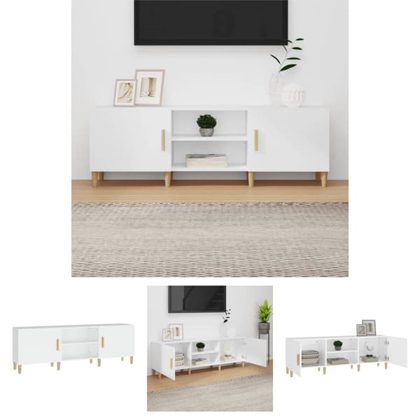 The Living Store tv-bord 150x30x50 cm konstrueret træ hvid -  TV-møbler