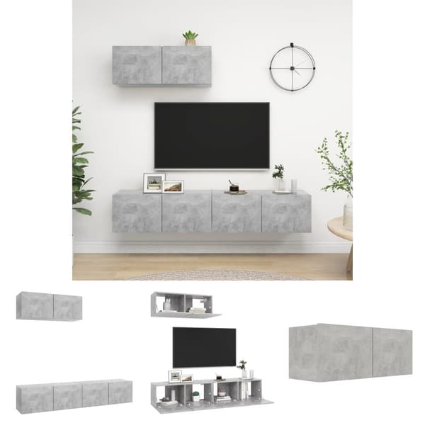 The Living Store tv-skabe 3 stk. spånplade betongrå -  TV-møbler
