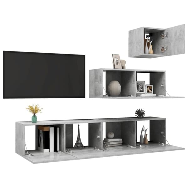 The Living Store 4-osainen TV-kaappisarja betoninharmaa tekninen puu - TV-tasot