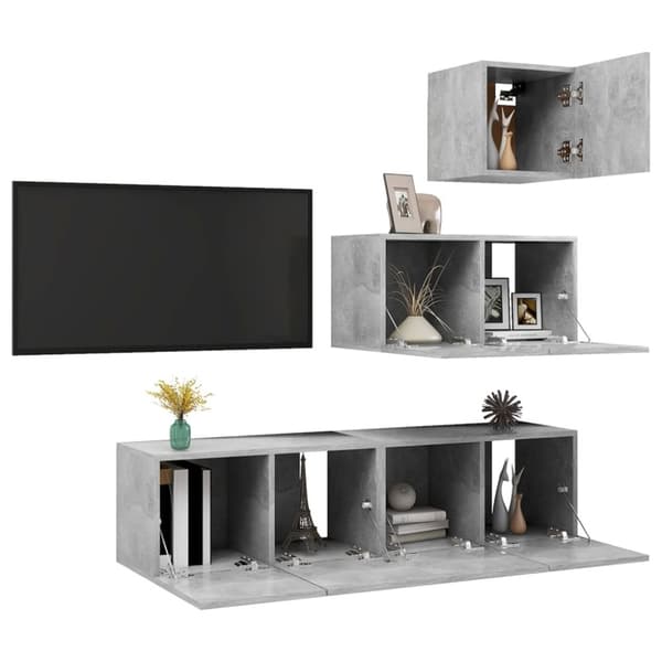 The Living Store tv-skabe 4 dele spånplade betongrå -  TV-møbler