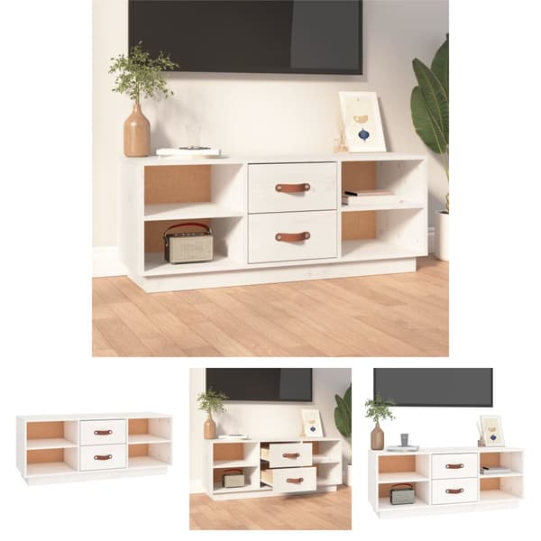 The Living Store tv-bord 100x34x40 cm massivt fyrretræ hvid -  TV-møbler