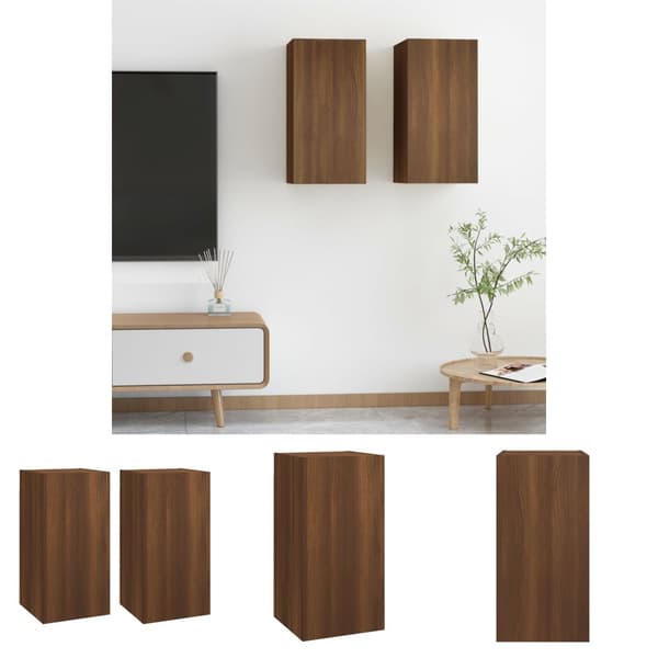 The Living Store TV-taso 2 kpl ruskea tammi 30,5x30x60 cm tekninen puu - TV-tasot