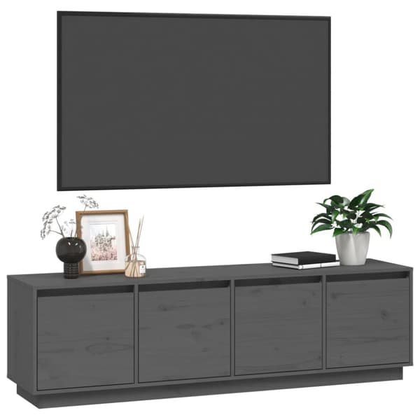 The Living Store tv-bord 156x37x45 cm massivt fyrretræ grå -  TV-møbler