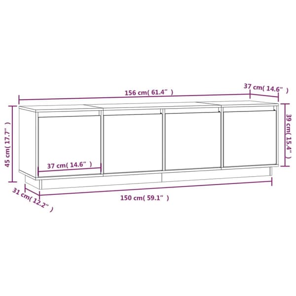 The Living Store tv-bord 156x37x45 cm massivt fyrretræ grå -  TV-møbler