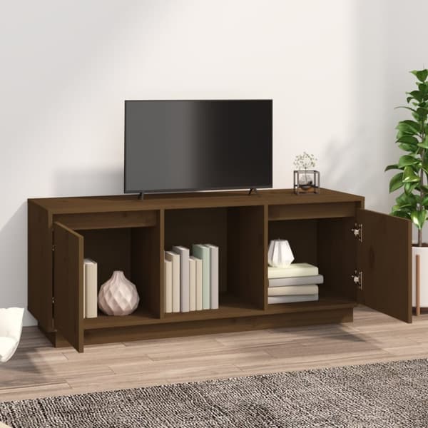 The Living Store Tv-bänk honungsbrun 110,5x35x44 cm massiv furu - TV-bänkar