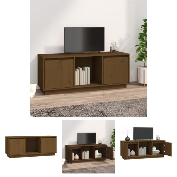 The Living Store Tv-bänk honungsbrun 110,5x35x44 cm massiv furu - TV-bänkar
