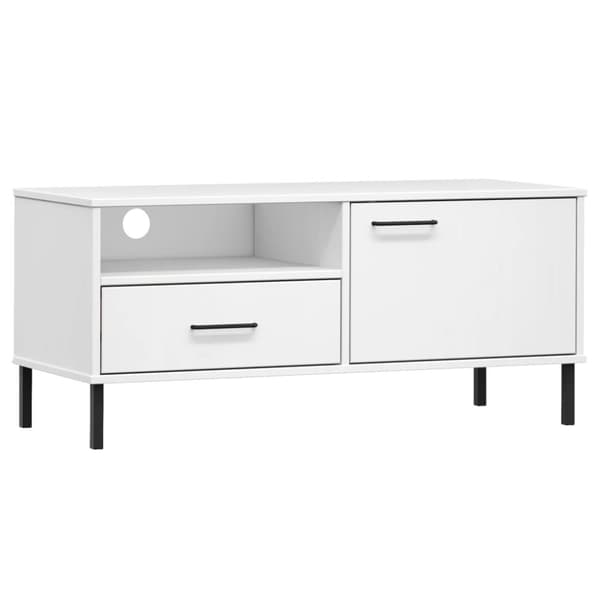 The Living Store tv-bord med metalben OSLO massivt fyrretræ hvid -  TV-møbler