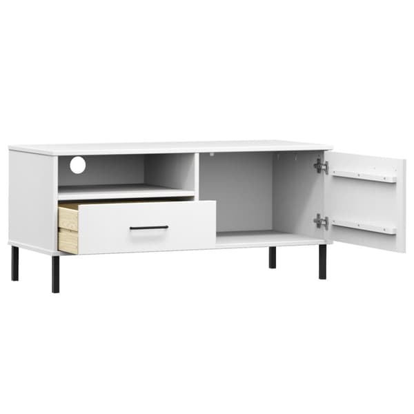 The Living Store tv-bord med metalben OSLO massivt fyrretræ hvid -  TV-møbler